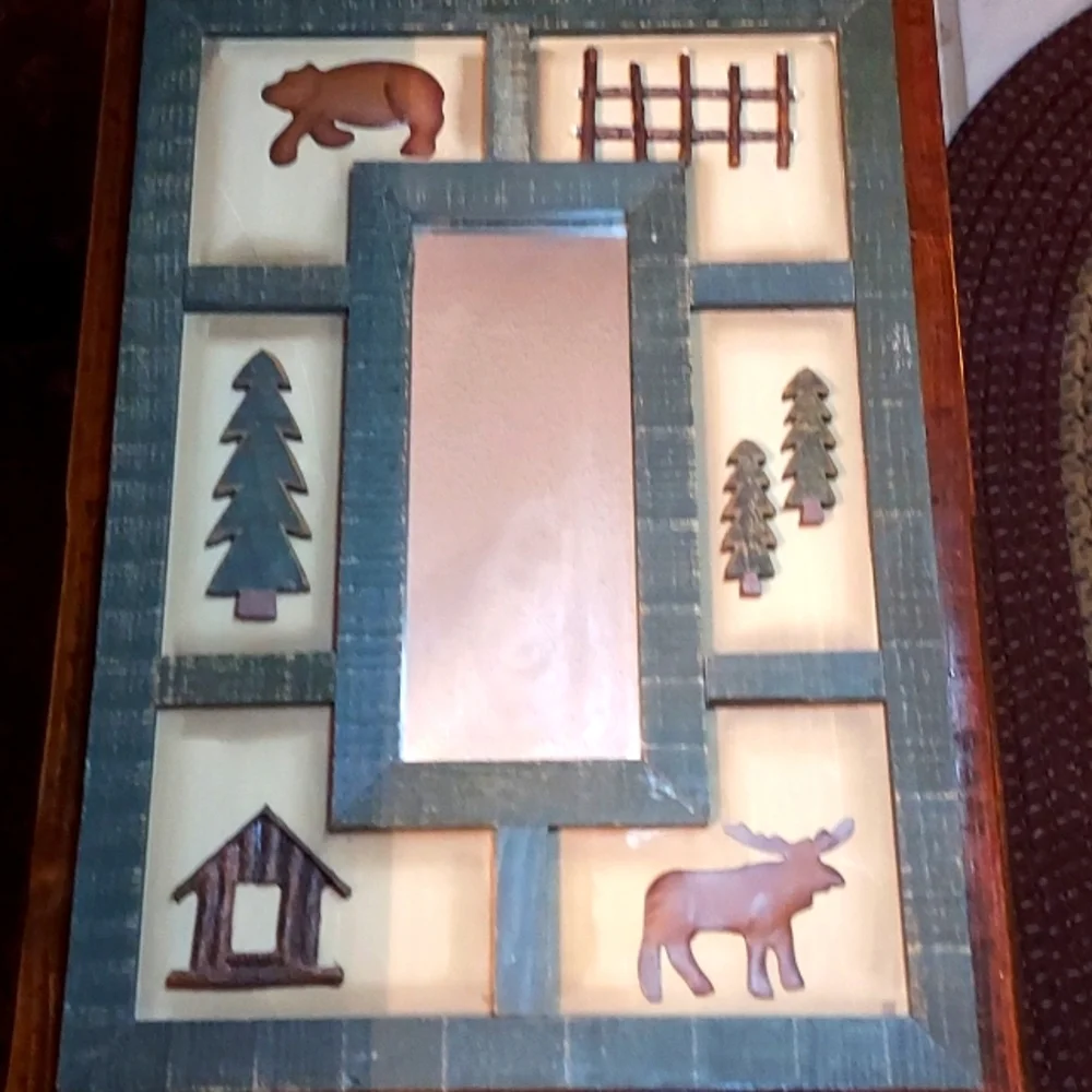 Outdoor Theme Wall Decor with mirror in the middle , bears ,moose Vintage 13x19